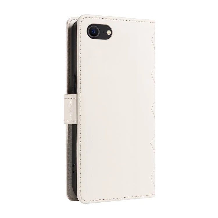 For iPhone SE (2022) / SE (2020) / iPhone 8 / 7 / 6s / 6 Case Rhombus Pattern Leather Phone Cover with Straps