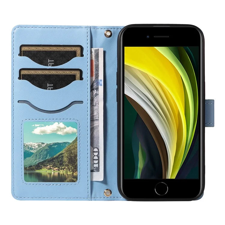 For iPhone SE (2022) / SE (2020) / iPhone 8 / 7 / 6s / 6 Case Rhombus Pattern Leather Phone Cover with Straps
