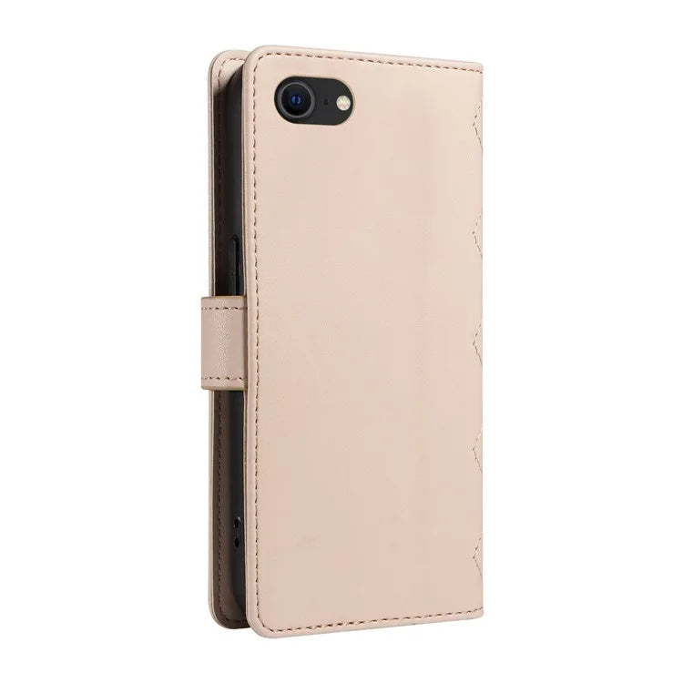 For iPhone SE (2022) / SE (2020) / iPhone 8 / 7 / 6s / 6 Case Rhombus Pattern Leather Phone Cover with Straps