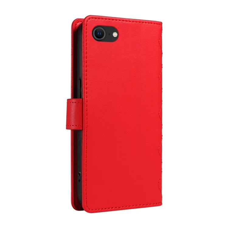 For iPhone SE (2022) / SE (2020) / iPhone 8 / 7 / 6s / 6 Case Rhombus Pattern Leather Phone Cover with Straps