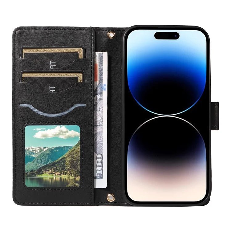 For iPhone 14 Pro Crossbody Case Rhombus Leather Stand Flip Protective Cover