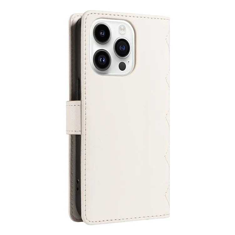 For iPhone 14 Pro Crossbody Case Rhombus Leather Stand Flip Protective Cover
