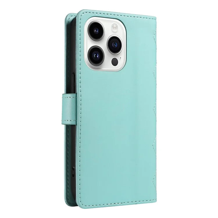 For iPhone 14 Pro Crossbody Case Rhombus Leather Stand Flip Protective Cover