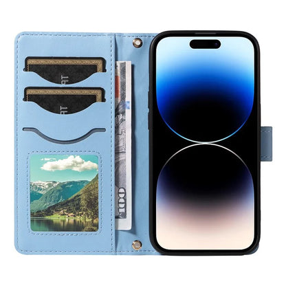 For iPhone 14 Pro Crossbody Case Rhombus Leather Stand Flip Protective Cover