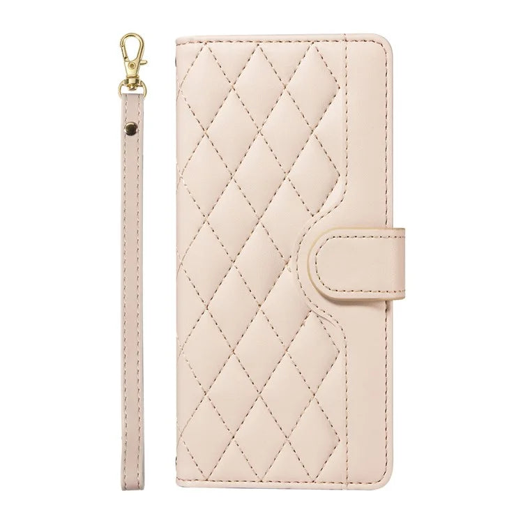 For iPhone 14 Pro Crossbody Case Rhombus Leather Stand Flip Protective Cover