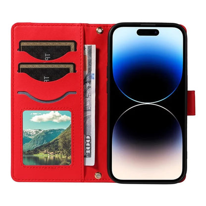 For iPhone 14 Pro Crossbody Case Rhombus Leather Stand Flip Protective Cover