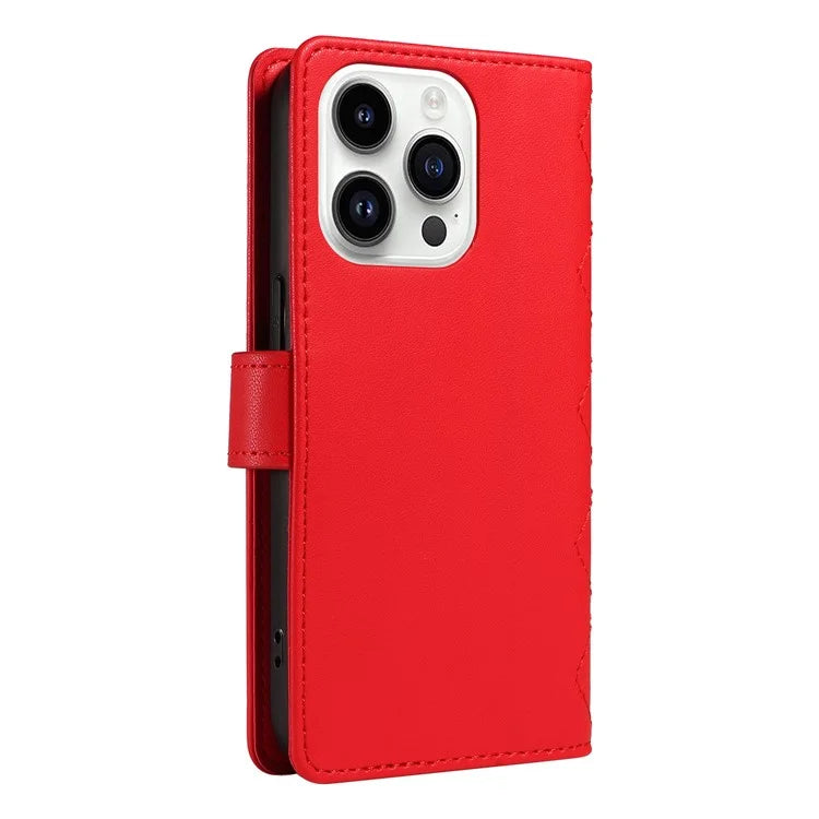For iPhone 14 Pro Crossbody Case Rhombus Leather Stand Flip Protective Cover