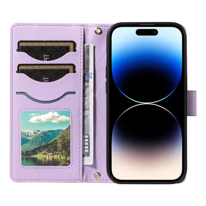 For iPhone 14 Pro Crossbody Case Rhombus Leather Stand Flip Protective Cover