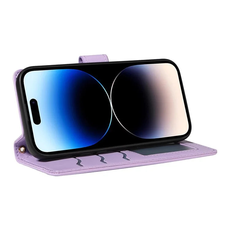 For iPhone 14 Pro Crossbody Case Rhombus Leather Stand Flip Protective Cover