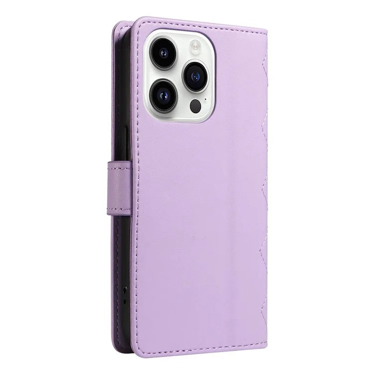 For iPhone 14 Pro Crossbody Case Rhombus Leather Stand Flip Protective Cover