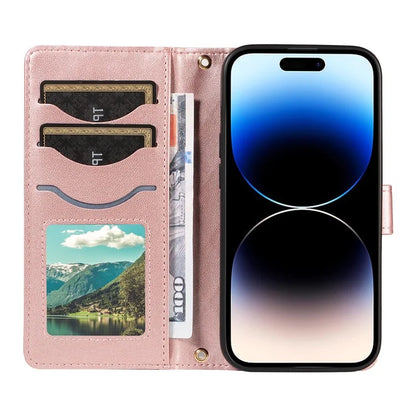 For iPhone 14 Pro Crossbody Case Rhombus Leather Stand Flip Protective Cover