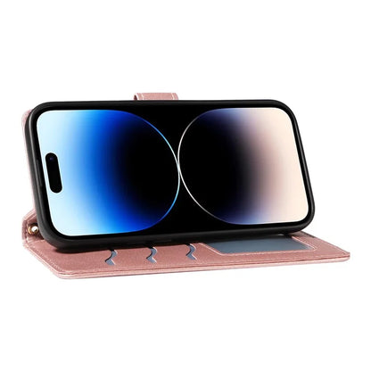 For iPhone 14 Pro Crossbody Case Rhombus Leather Stand Flip Protective Cover