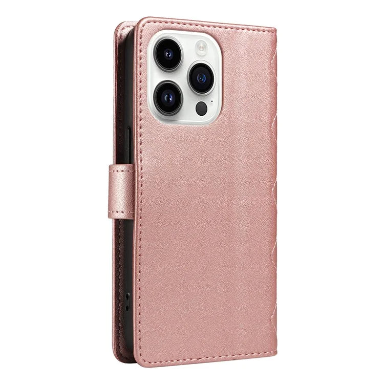 For iPhone 14 Pro Crossbody Case Rhombus Leather Stand Flip Protective Cover