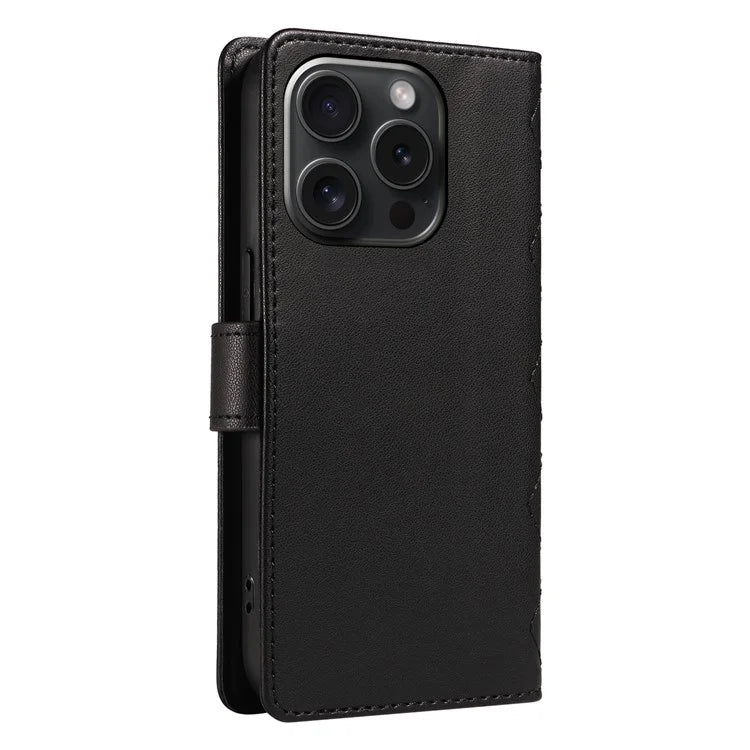For iPhone 15 Pro Case Checkered Texture Leather Phone Cover with Crossbody Strap