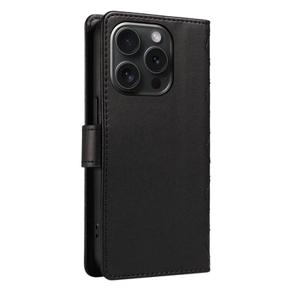 For iPhone 15 Pro Case Checkered Texture Leather Phone Cover with Crossbody Strap