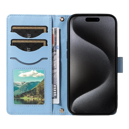 For iPhone 15 Pro Case Checkered Texture Leather Phone Cover with Crossbody Strap