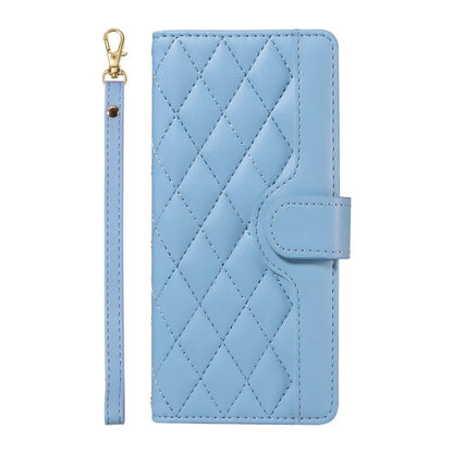 For iPhone 15 Pro Case Checkered Texture Leather Phone Cover with Crossbody Strap
