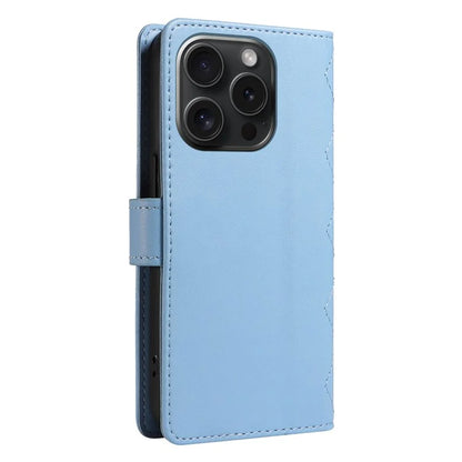 For iPhone 15 Pro Case Checkered Texture Leather Phone Cover with Crossbody Strap
