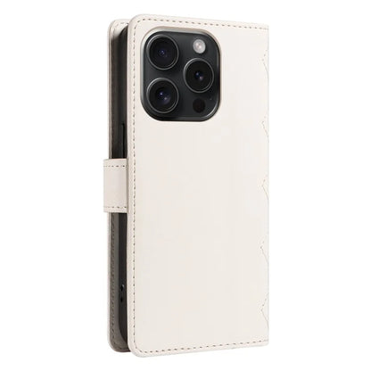 For iPhone 15 Pro Case Checkered Texture Leather Phone Cover with Crossbody Strap