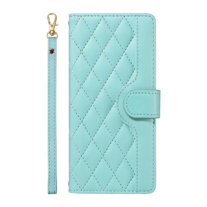 For iPhone 15 Pro Case Checkered Texture Leather Phone Cover with Crossbody Strap