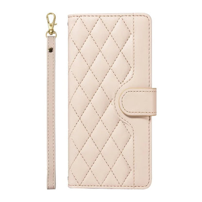 For iPhone 15 Pro Case Checkered Texture Leather Phone Cover with Crossbody Strap