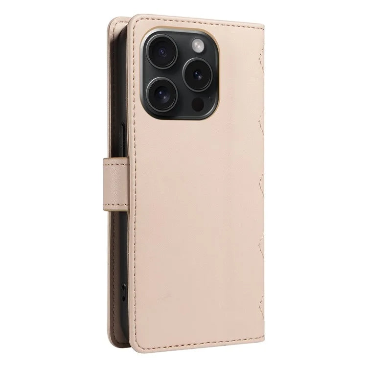 For iPhone 15 Pro Case Checkered Texture Leather Phone Cover with Crossbody Strap
