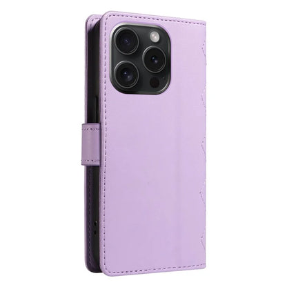For iPhone 15 Pro Case Checkered Texture Leather Phone Cover with Crossbody Strap