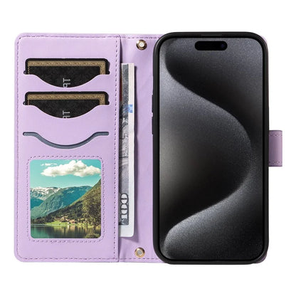For iPhone 15 Pro Max Crossbody Case Stand Quilted Leather Protective Phone Cover