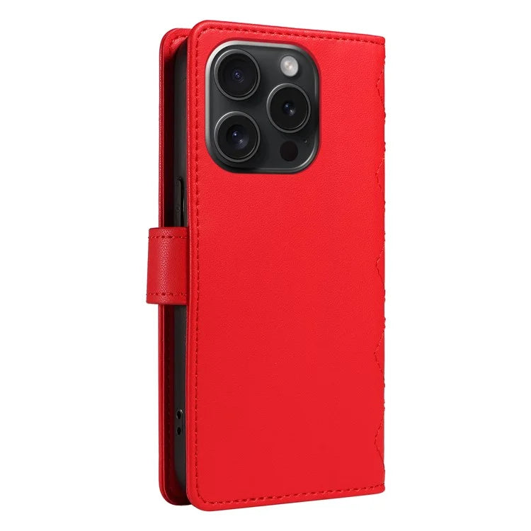 For iPhone 15 Pro Max Crossbody Case Stand Quilted Leather Protective Phone Cover
