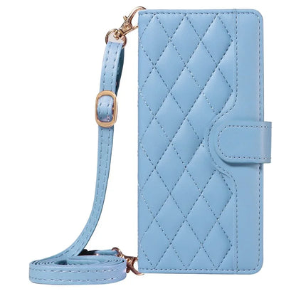 For iPhone 15 Pro Max Crossbody Case Stand Quilted Leather Protective Phone Cover