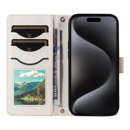For iPhone 15 Pro Max Crossbody Case Stand Quilted Leather Protective Phone Cover