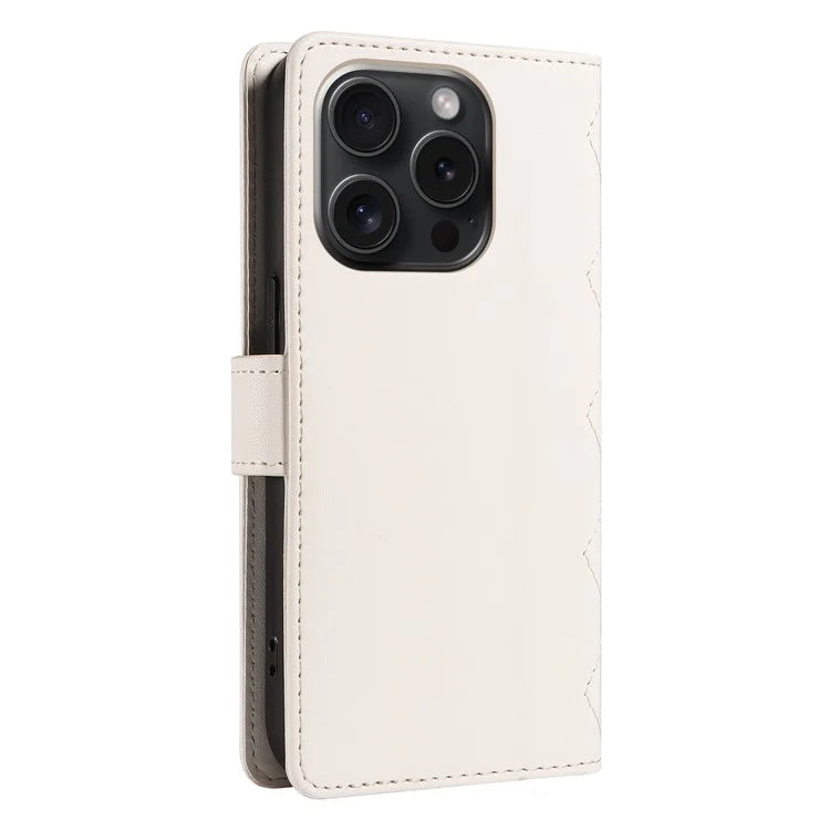 For iPhone 15 Pro Max Crossbody Case Stand Quilted Leather Protective Phone Cover