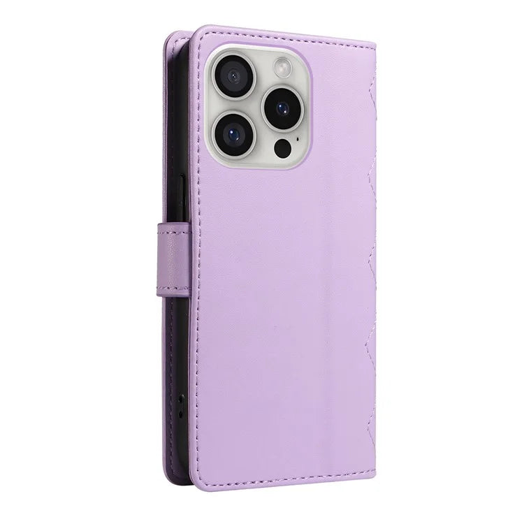 For iPhone 16 Pro Max Case Leather Rhombus Checkered Phone Cover with Detachable Lanyard Straps