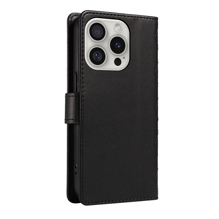 For iPhone 16 Pro Max Case Leather Rhombus Checkered Phone Cover with Detachable Lanyard Straps