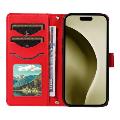 For iPhone 16 Pro Max Case Leather Rhombus Checkered Phone Cover with Detachable Lanyard Straps