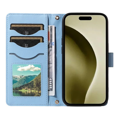 For iPhone 16 Pro Max Case Leather Rhombus Checkered Phone Cover with Detachable Lanyard Straps