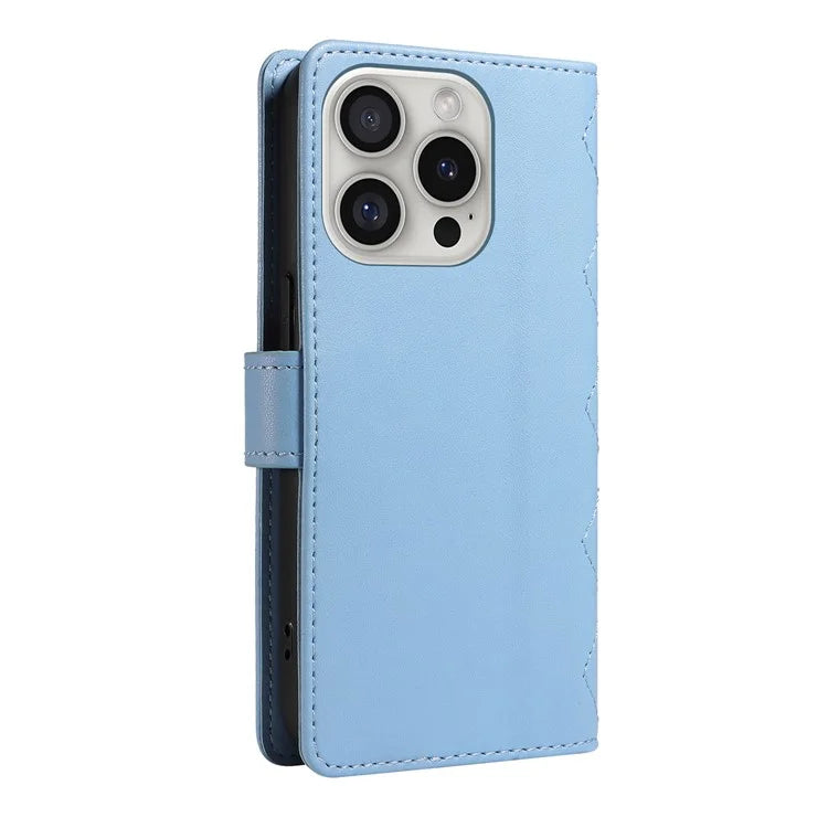 For iPhone 16 Pro Max Case Leather Rhombus Checkered Phone Cover with Detachable Lanyard Straps