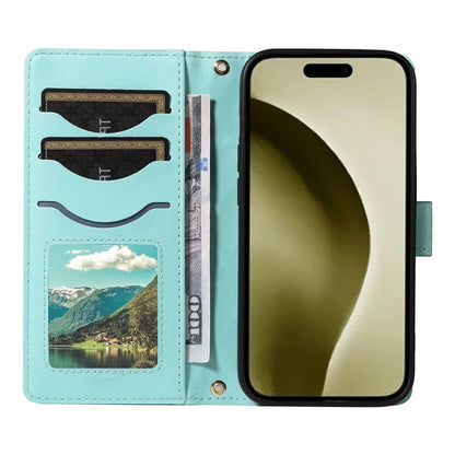 For iPhone 16 Pro Max Case Leather Rhombus Checkered Phone Cover with Detachable Lanyard Straps