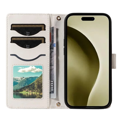 For iPhone 16 Pro Max Case Leather Rhombus Checkered Phone Cover with Detachable Lanyard Straps
