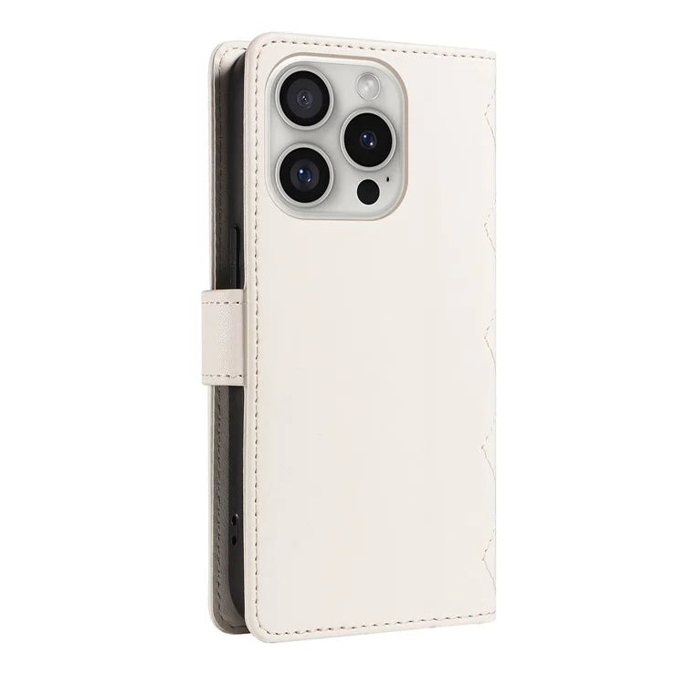 For iPhone 16 Pro Max Case Leather Rhombus Checkered Phone Cover with Detachable Lanyard Straps
