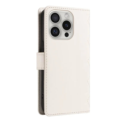 For iPhone 16 Pro Max Case Leather Rhombus Checkered Phone Cover with Detachable Lanyard Straps