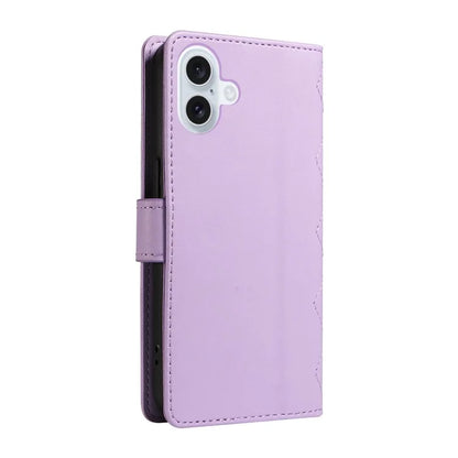 For iPhone 16 Case Wallet Quilted Leather Phone Cover with Shoulder Strap, Wrist Strap