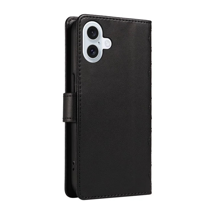 For iPhone 16 Case Wallet Quilted Leather Phone Cover with Shoulder Strap, Wrist Strap