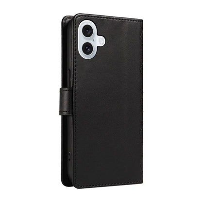 For iPhone 16 Case Wallet Quilted Leather Phone Cover with Shoulder Strap, Wrist Strap