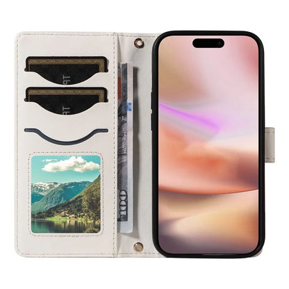 For iPhone 16 Case Wallet Quilted Leather Phone Cover with Shoulder Strap, Wrist Strap