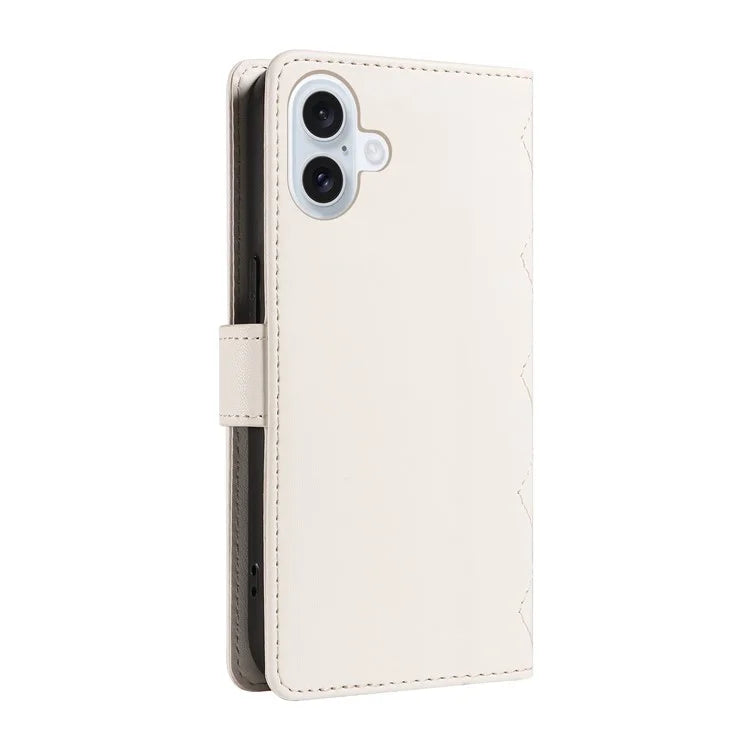 For iPhone 16 Case Wallet Quilted Leather Phone Cover with Shoulder Strap, Wrist Strap