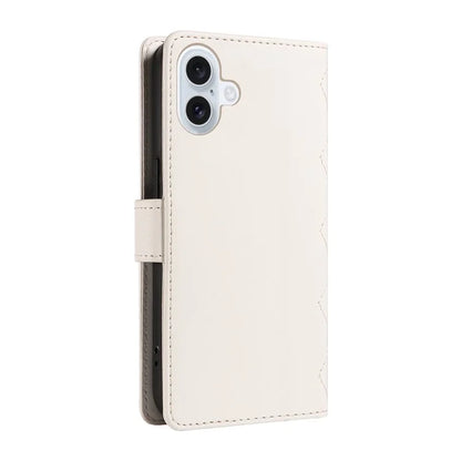 For iPhone 16 Case Wallet Quilted Leather Phone Cover with Shoulder Strap, Wrist Strap