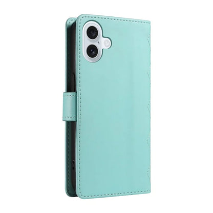 For iPhone 16 Case Wallet Quilted Leather Phone Cover with Shoulder Strap, Wrist Strap