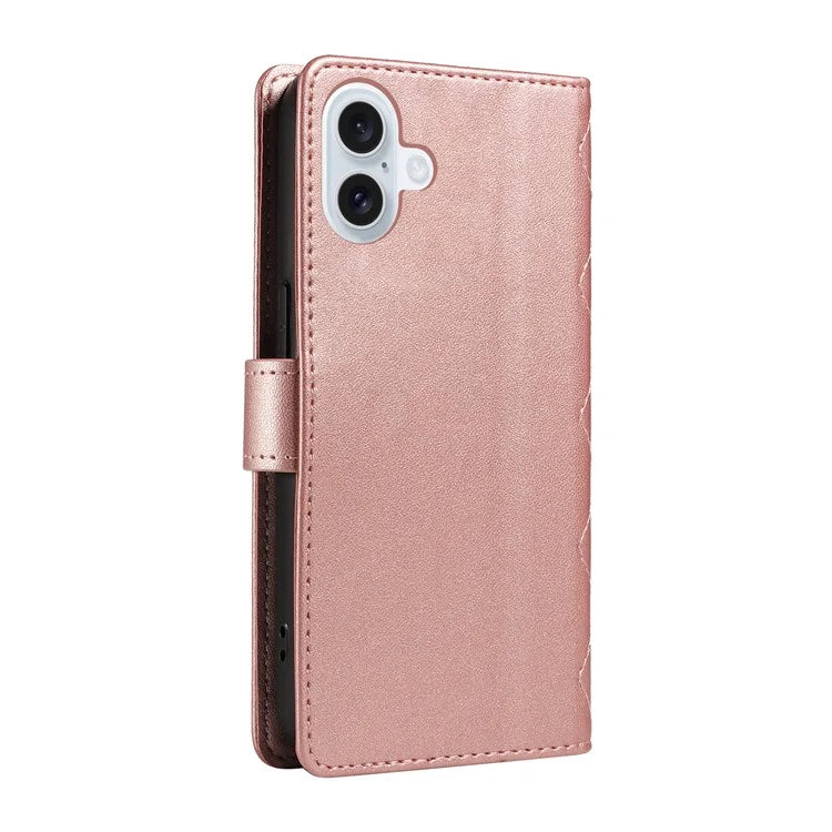 For iPhone 16 Case Wallet Quilted Leather Phone Cover with Shoulder Strap, Wrist Strap