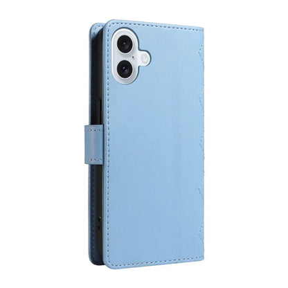 For iPhone 16 Case Wallet Quilted Leather Phone Cover with Shoulder Strap, Wrist Strap